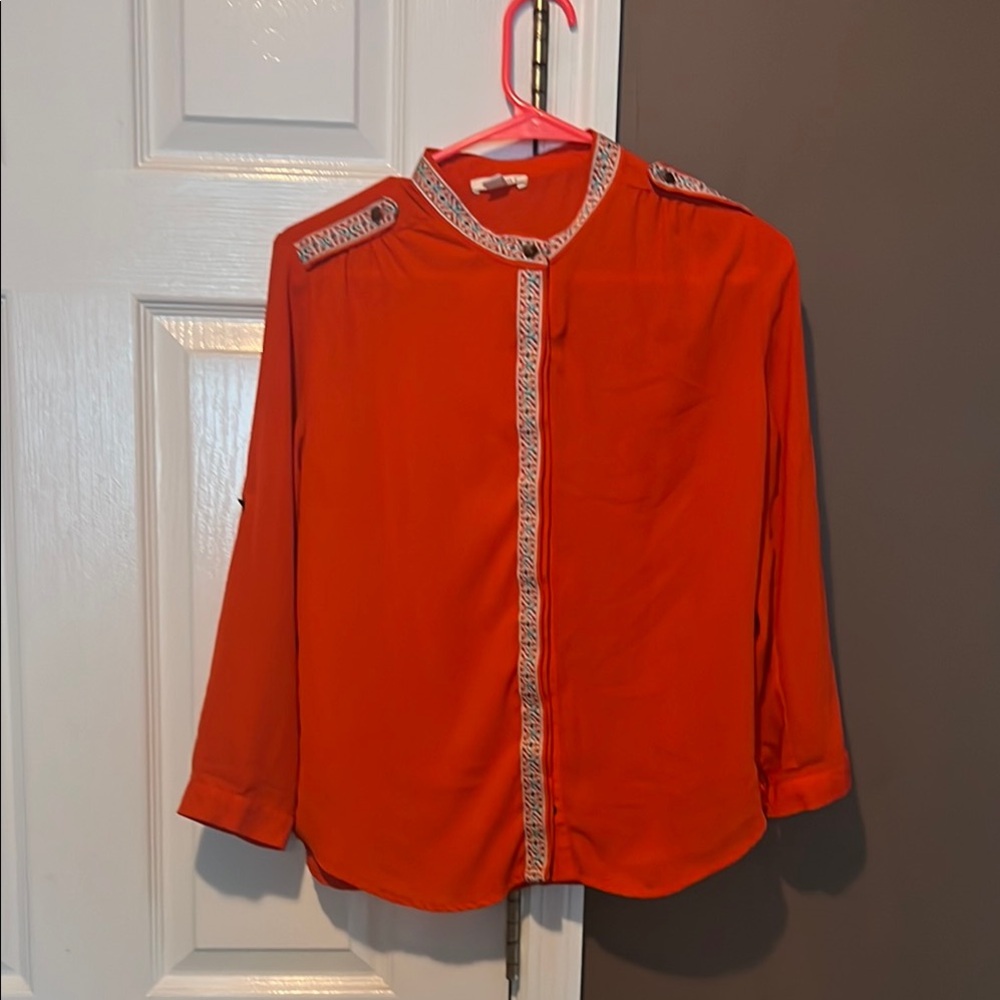 Miami Orange Blouse with Contrasting Trim
